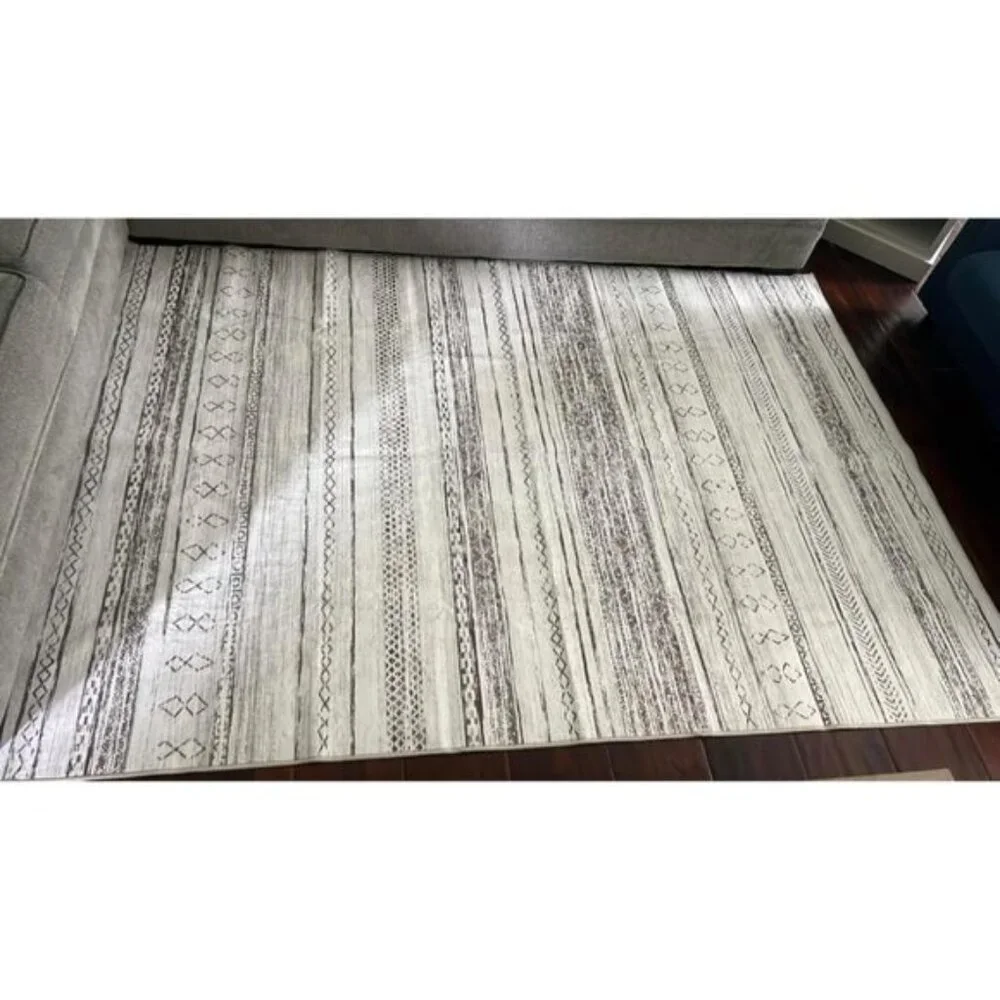 New 5x7 Cream Brown Boho Area Rug Washable Soft Carpet for Home & Room Decor